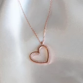 Kalp Zirkon Taşlı Rose Gold Kaplama Gümüş Kolye thumbnail 2