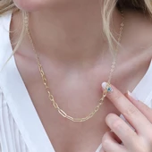 Tek Nazar Boncuklu Trend Zincirli Gold Kaplama Hallow Gümüş Kolye thumbnail 3