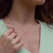 Kalp Figürlü Zirkon Taşlı Mine İşli Rose Gold Kaplama Gümüş Kolye thumbnail 2