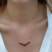 Siyah Zirkon Taşlı Rose Gold Kaplama Shakira Gümüş Kolye thumbnail 3