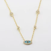 Mine İşli Göz Figürlü Gold Kaplama Trend Gümüş Kolye thumbnail 4