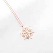 Rose Kaplama 925 Ayar Gümüş Kar Tanesi Kolye thumbnail 1