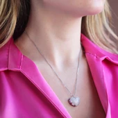 Renkli Zirkon Taşlı Açılır Kapanır Kalp Gümüş Kolye thumbnail 1