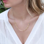 Tek Nazar Boncuklu Trend Zincirli Gold Kaplama Hallow Gümüş Kolye thumbnail 1