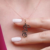 Siyah Zirkon Taşlı Love Yazılı Rose Gold Kaplama Gümüş Kolye thumbnail 3