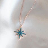 Turkuaz Taşlı Kutup Yıldızı Rose Gold Kaplama Gümüş Kolye thumbnail 2