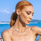 Baget Kesim Renkli Zirkon Taşlı Trend Gümüş Kolye thumbnail 1