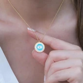 Göz Modeli Zirkon Taşlı Gold Kaplama Gümüş Kolye thumbnail 3