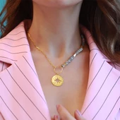 Gri Akik Taşlı Kutup Yıldızı Gold Kaplama Gümüş Kolye thumbnail 2