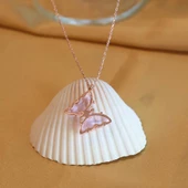 Pembe Kelebek Model Rose Gold Kaplama Zirkon Taşlı Gümüş Kolye thumbnail 2