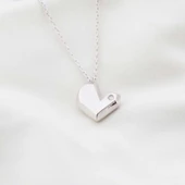 Pırlanta Taş Kalp 0.02 CT Rodyum Micron Kaplama Gümüş Kolye thumbnail 1