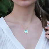 Göz Modeli Zirkon Taşlı Gold Kaplama Gümüş Kolye thumbnail 1