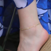 Dikdörtgen Zirkon Taşlı Gold Kaplama Gümüş Zincir Halhal thumbnail 1