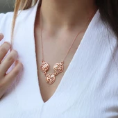 Gül Modeli Zirkon Taşlı Rose Gold Kaplama Gümüş Kolye thumbnail 1