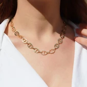 Trend Düğme Modeli Zirkon Taşlı Gold Kaplama Gümüş Kolye thumbnail 1