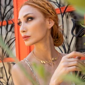 Peridot ve Ametist Taşlı Lamina Tasarım Gold Kaplama Gümüş Gerdanlık thumbnail 3