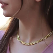 Gurmet Model Yarısı Zirkon Taşlı Gold Altın Kaplama Gümüş Gerdanlık thumbnail 1