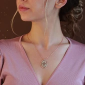 Zambak Figürlü Mine İşli Rose Gold Kaplama Gümüş Kolye thumbnail 3