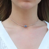 Aquamarin Taşlı Rose Gold Kaplama Choker Gümüş Kolye - 1