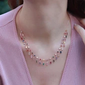 Renkli Zirkon Taşlı Rose Gold Kaplama Trend Gümüş Kolye thumbnail 3