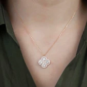 925 Ayar Gümüş Rose Elmas Montür Kolye thumbnail 2