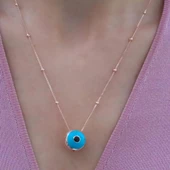 İtalyan Zincirde Nazar Boncuklu Gümüş Kolye thumbnail 1