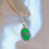 İtalyan Zincirli Mine Neon Yeşil Taşlı Göz Kolye thumbnail 1