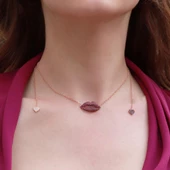 Zirkon Taşlı Dudak Figürlü Rose Gold Kaplama Asansör Zincirli Gümüş Kolye thumbnail 1