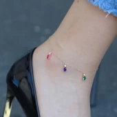 Renkli Zirkon Taşlı Damla Modeli Rose Gold Kaplama Gümüş Halhal thumbnail 3