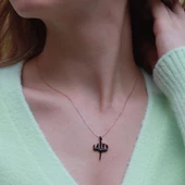 Allah Yazılı Siyah Mine İşli Mini Zirkon Taşlı Rose Gold Kaplama Gümüş Kolye thumbnail 2