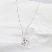 Pırlanta Taş Zarf 0.02 CT Rodyum Micron Kaplama Gümüş Kolye thumbnail 1