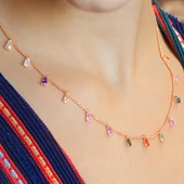 Rose Altın Kaplama Renkli Zirkon 925 Ayar Gümüş Trend Kolye thumbnail 2