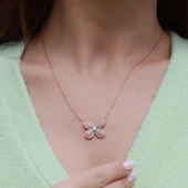 Kelebek Model Beyaz Zirkon Taşlı Rose Gold Kaplama Gümüş Kolye thumbnail 1