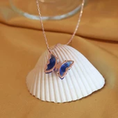 Lacivert Kelebek Model Rose Gold Kaplama Zirkon Taşlı Gümüş Kolye thumbnail 4