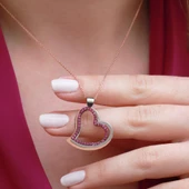 3'lü Kalpli Zirkon Taşlı Gümüş Kolye thumbnail 2