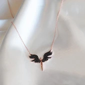 Siyah Zirkon Taşlı Mikail Meleği Rose Kaplama Gümüş Kolye thumbnail 1