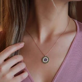 Renkli Zirkon Taşlı Yıldız Rose Gold Kaplama Gümüş Kolye thumbnail 1