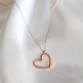 Kalp Zirkon Taşlı Rose Gold Kaplama Gümüş Kolye thumbnail 1
