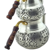 El Işlemeli Desenli Ahşap Saplı Bakır Çaydanlık Gümüş Renk Mod1 - 3