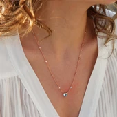 Aquamarin Taşlı Rose Gold Kaplama Sevgili Kalp Gümüş Kolye thumbnail 4