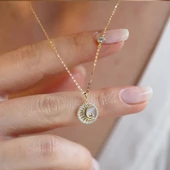 Sedef Taşlı Ay Yıldız Figürlü Gold Kaplama Gümüş Kolye thumbnail 1