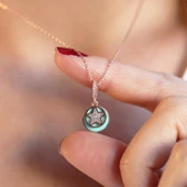 Turkuaz Mine İşli Hareketli Yıldız Gümüş Kolye thumbnail 3