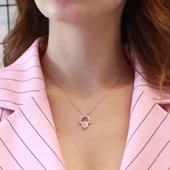 Kelebek Ve Çiçek Motifli Zirkon Taşlı Gümüş Kolye thumbnail 1