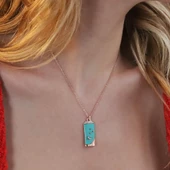 Turkuaz Mine İşli  Rose Gold Kaplama Night Gümüş Kolye thumbnail 3