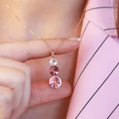 Round Kesim 3 Taşlı Rose Gold Kaplama Gümüş Kolye thumbnail 4