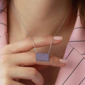 Mor Zirkon Taşlı Dikdörtgen Gümüş Kolye thumbnail 1