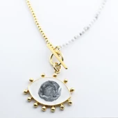 Mine İşli Göz Modeli Gold Kaplama Doğaltaşlı Gümüş Kolye thumbnail 2