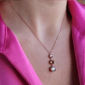 Renkli Swarovski Taşlı Rose Gold Kaplama Gümüş Kolye thumbnail 4