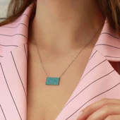 Turkuaz Taşlı Dikdörtgen Gümüş Kolye thumbnail 3