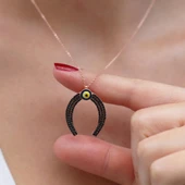 Şans Nalı Nazar Boncuklu Rose Gold Kaplama Gümüş Kolye thumbnail 3
